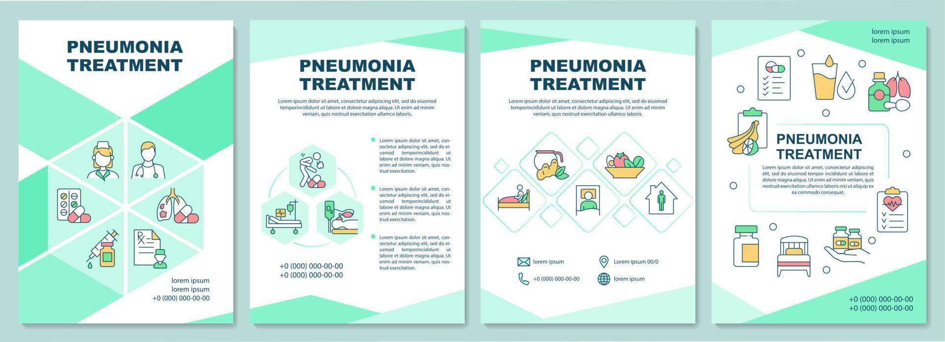 longontsteking behandeling brochure sjabloon. antibiotica voorschrijven, rust. flyer, boekje, folder afdrukken, omslagontwerp met lineaire pictogrammen. vectorlay-outs voor presentatie, jaarverslagen, advertentiepagina's vector