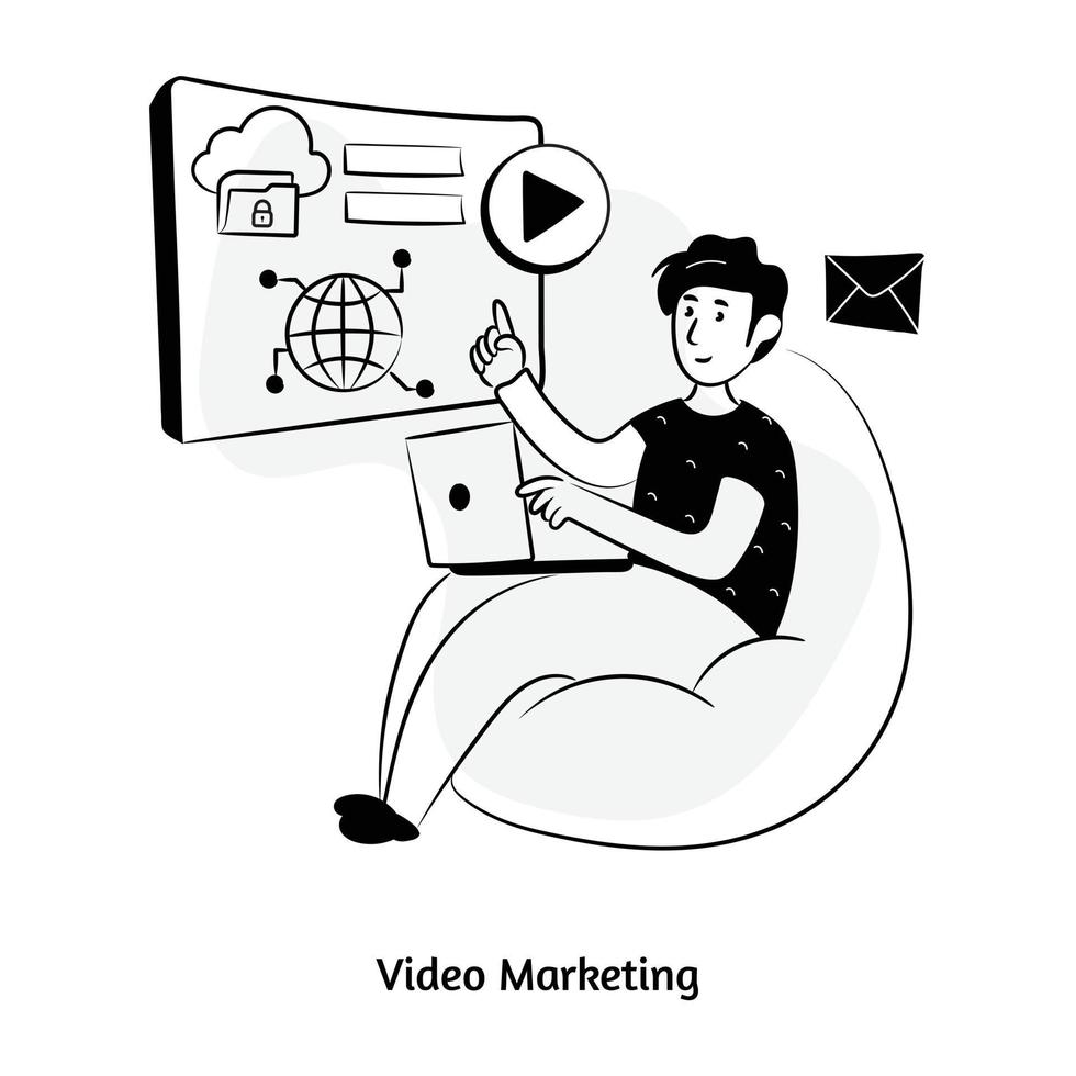 een trendy handgetekende illustratie van videomarketing vector