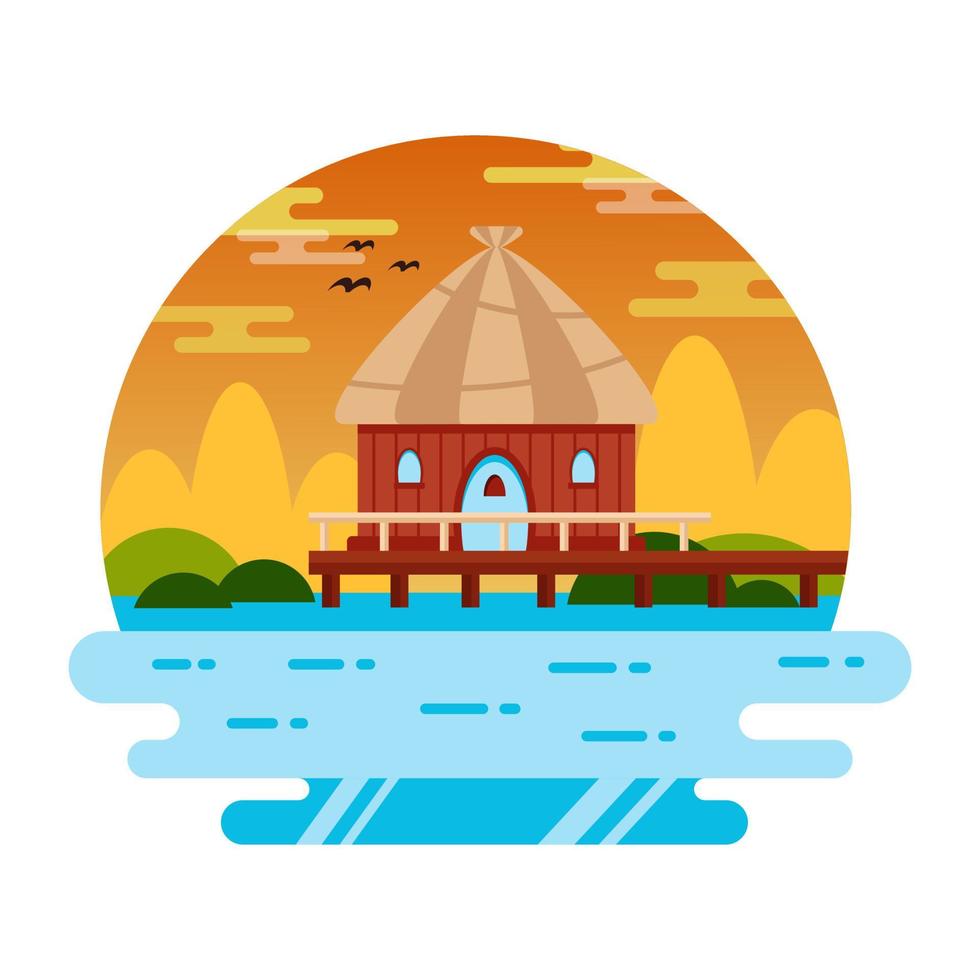 boeiend watervallandschap, platte mini-illustratie vector