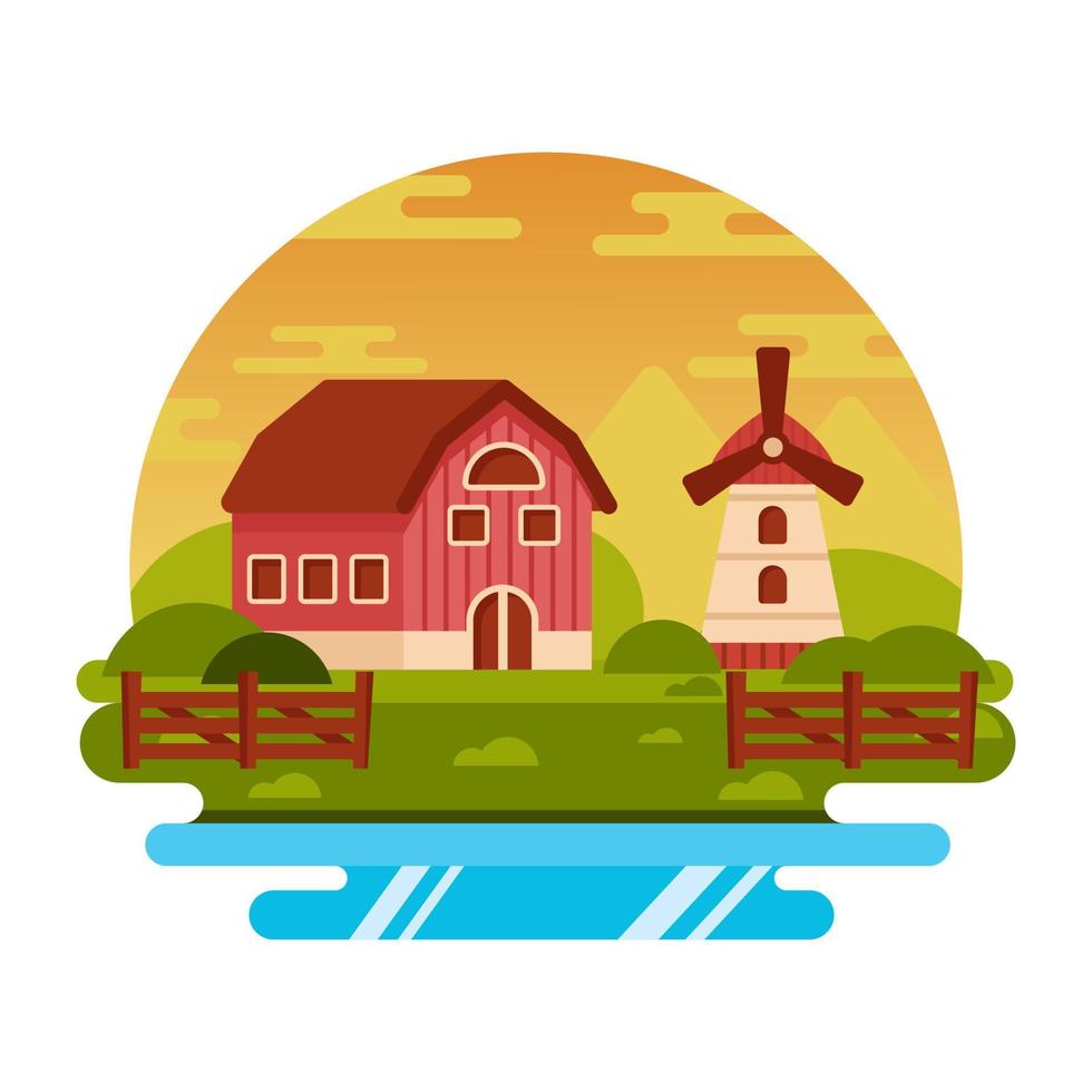 boeiend watervallandschap, platte mini-illustratie vector