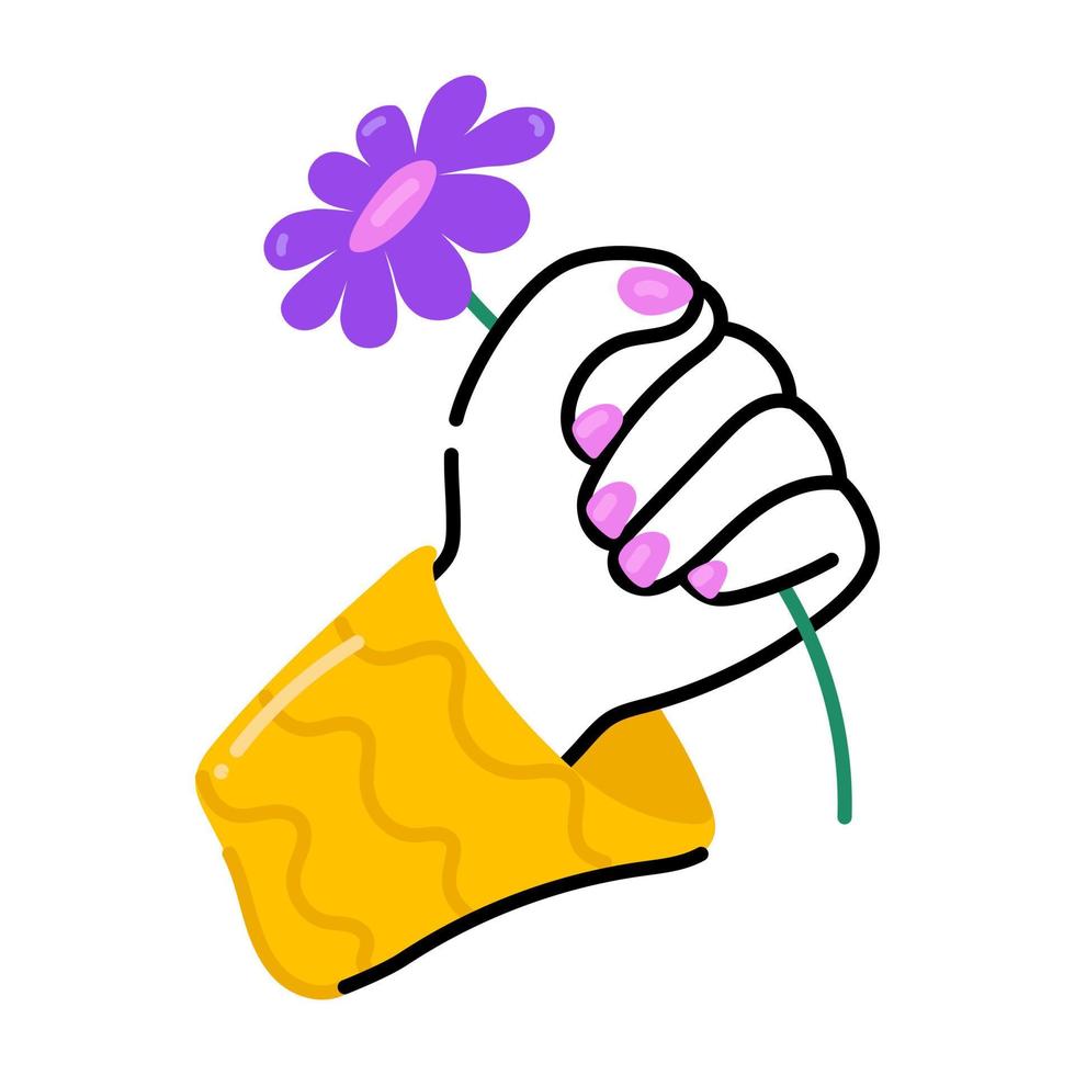 vrouwelijke hand met een mooie madeliefjebloem, plat pictogram vector