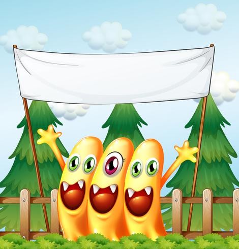 Drie monsters onder de lege banner vector