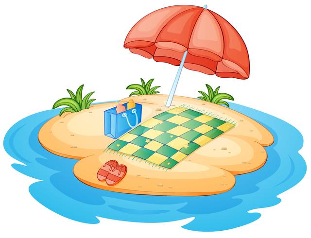 Een eiland met een paraplu en een deken vector
