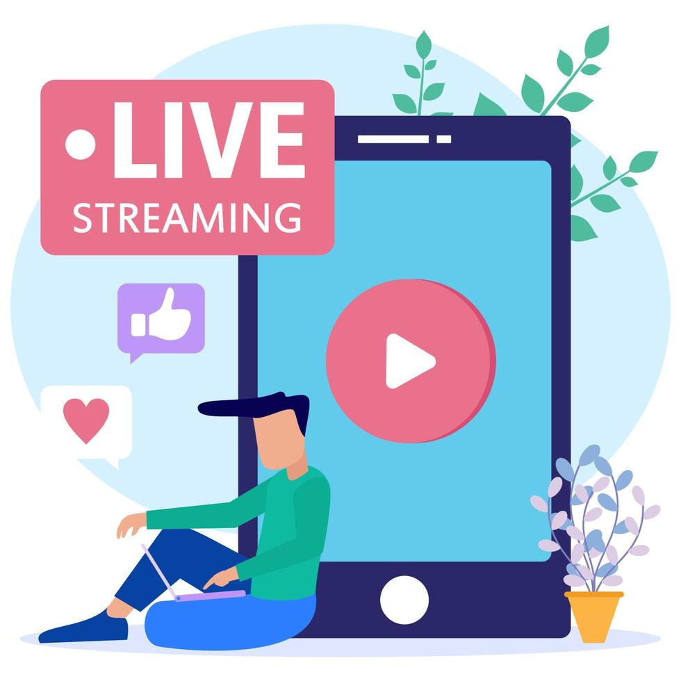 illustratie vector grafische stripfiguur van live streaming