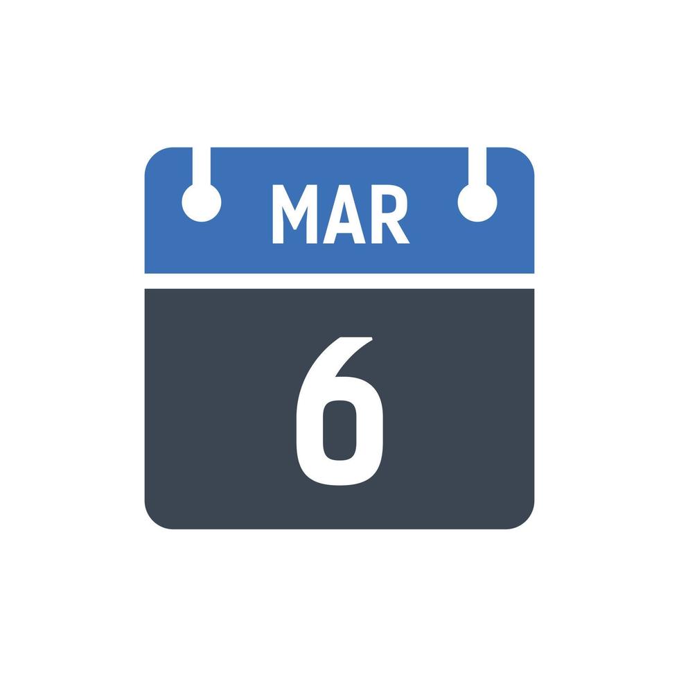 6 maart datum van de maandkalender vector
