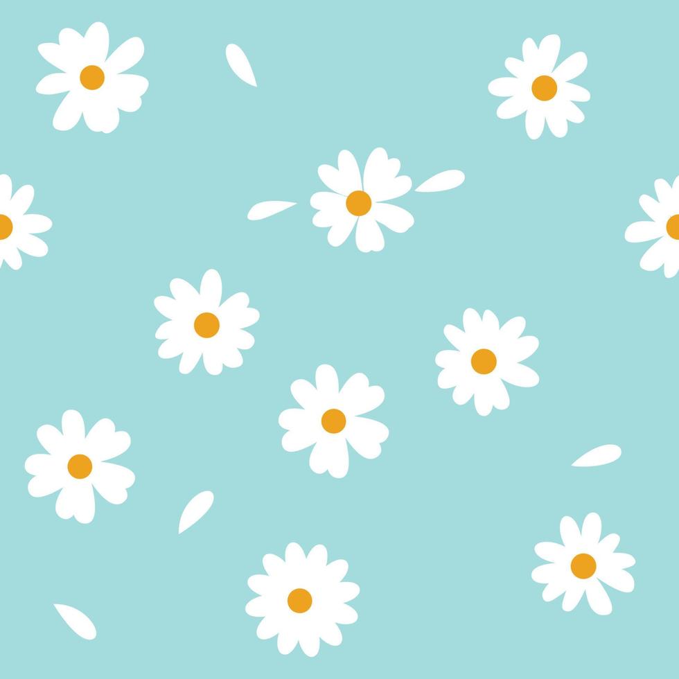 madeliefjes bloemen schattig stijl vector naadloze patroon. witte bloemen op blauwe achtergrond. minimale elementen decoratief schattig. afbeelding van handgetekende illustratie om af te drukken, behang, textiel, inpakpapier,