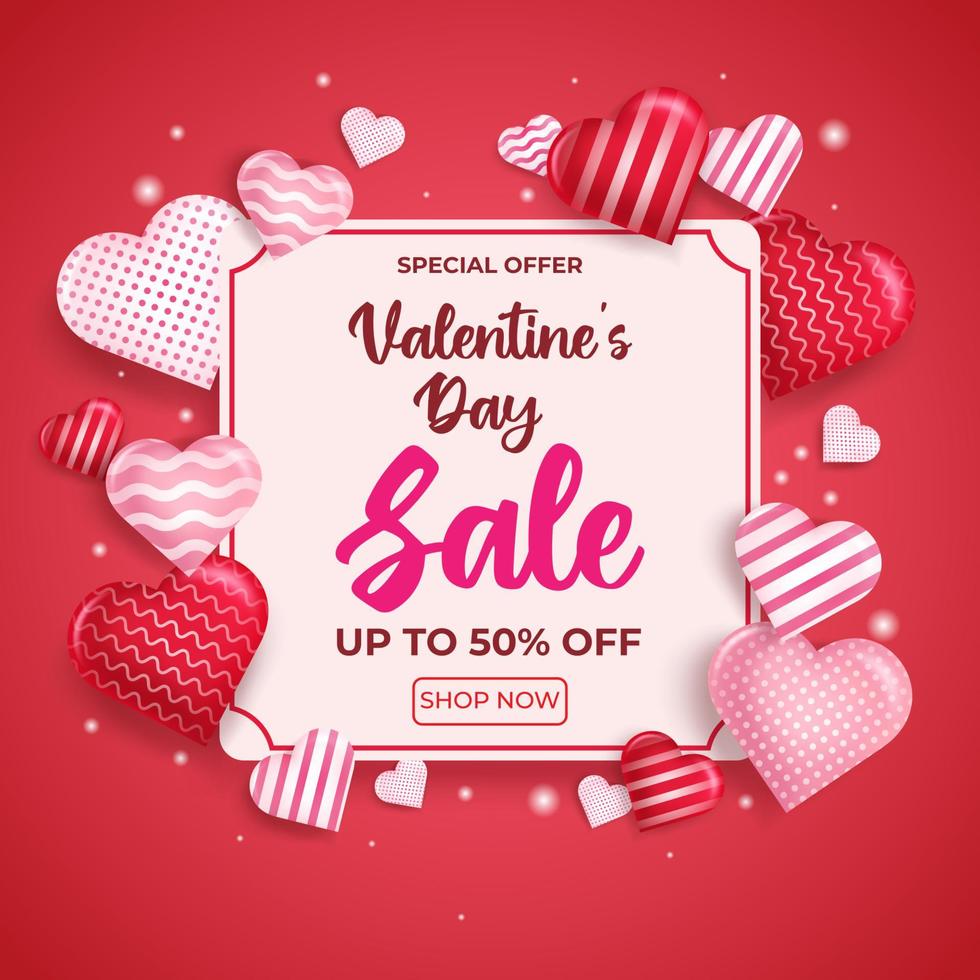 fijne Valentijnsdag. promo sjabloon Valentijnsdag verkoop met decoratieve liefde vector