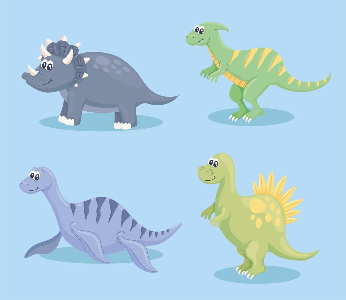 schattige dinosaurussen vier pictogrammen vector