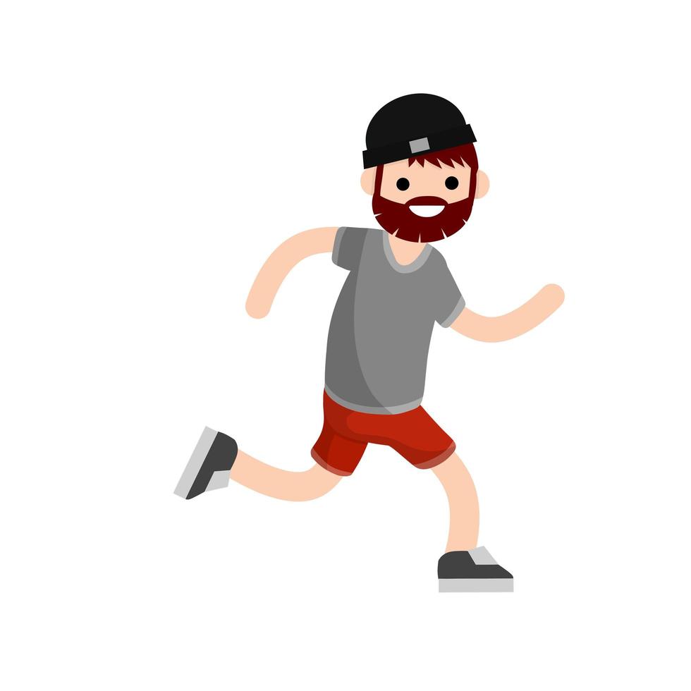 jonge man in korte broek en grijs t-shirt. hardlopen en sporten. vector