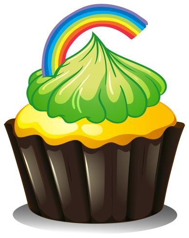 Een cupcake met een groene kers vector