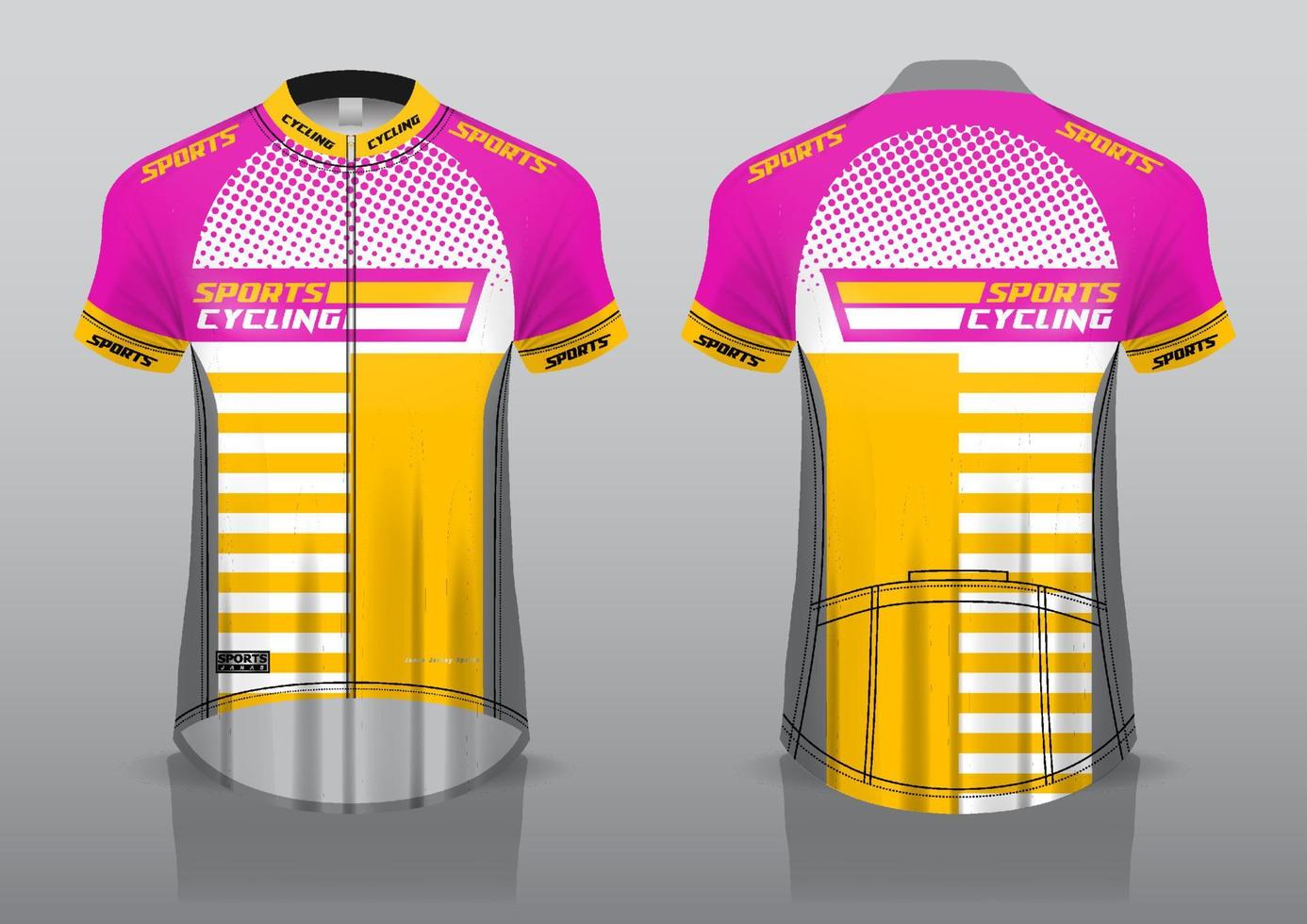 jerseyontwerp voor fietsen, voor- en achteraanzicht, en gemakkelijk te bewerken en af te drukken op stof, sportkleding voor wielerteams vector