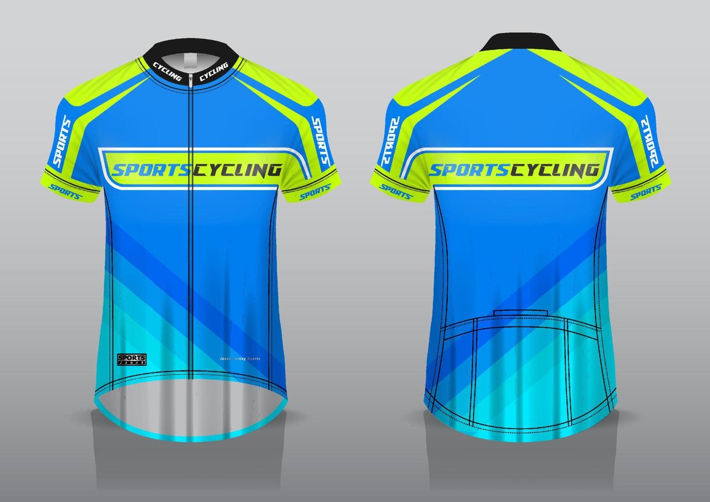 jerseyontwerp voor fietsen, voor- en achteraanzicht, en gemakkelijk te bewerken en af te drukken op stof, sportkleding voor wielerteams vector
