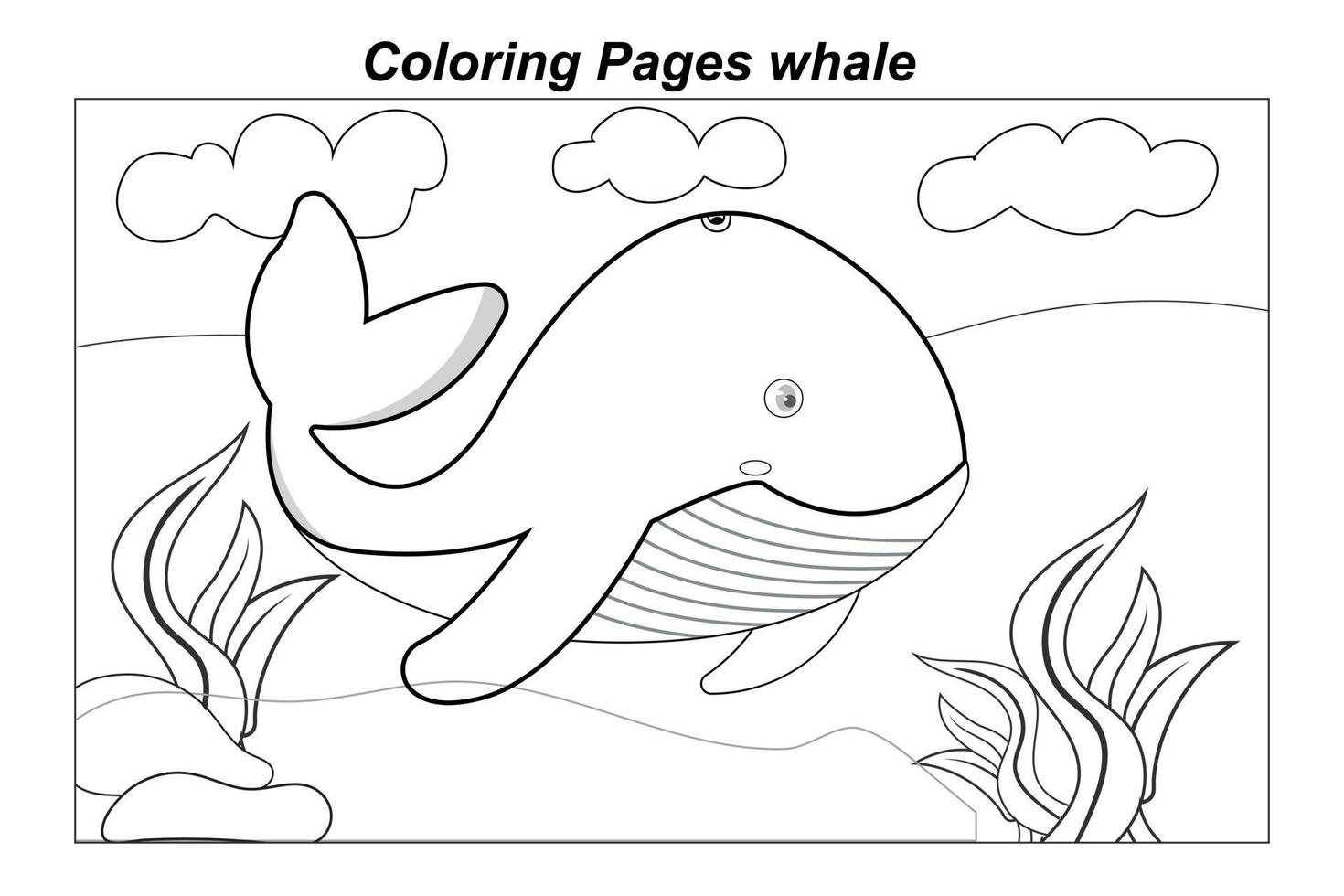 Gekleurde pagina's. mariene wilde dieren. kleine schattige baby walvis onder water. illustratie in een cartoon-stijl voor een kleurboek vector