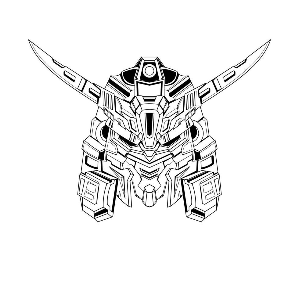 costum gundam hoofd t-shirt illustratie. mecha hoofd logo. tatoeages met de hand getekend vector