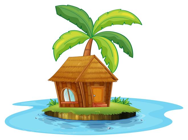 Een eiland met een nipahut en een palmboom vector