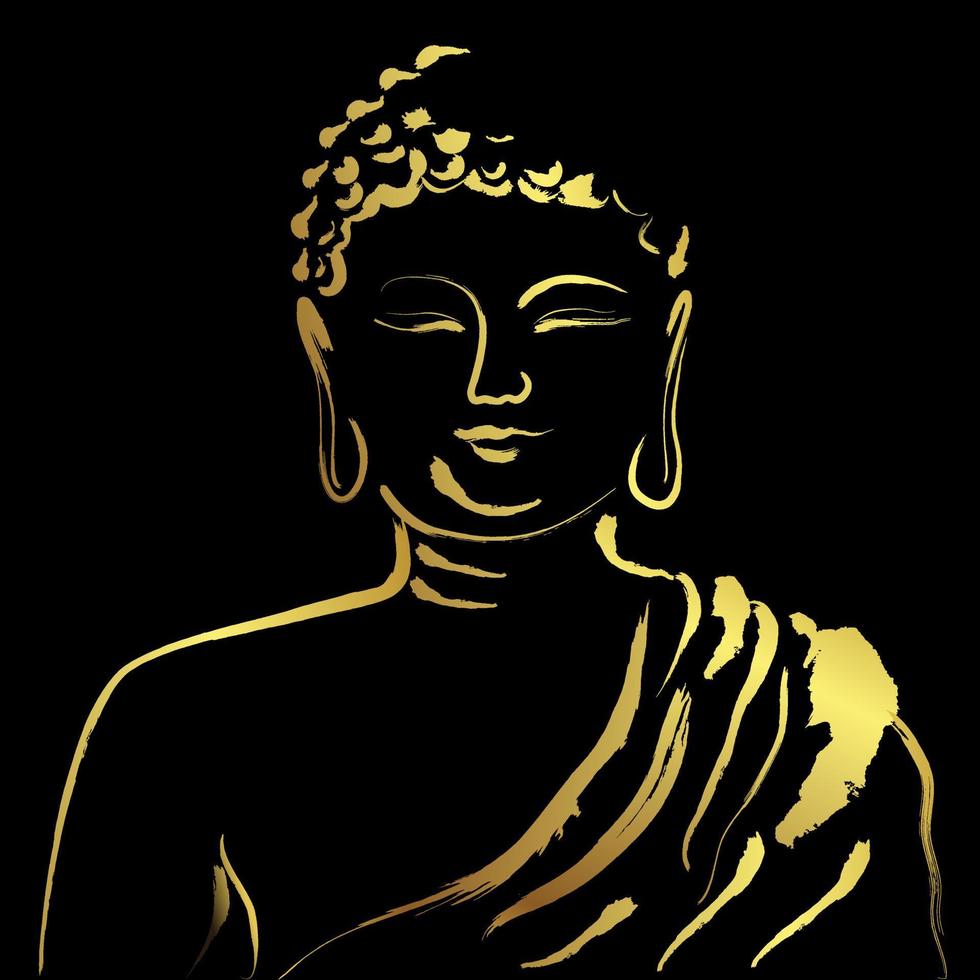 Boeddha met gouden penseelstreek schilderen op zwarte achtergrond vector