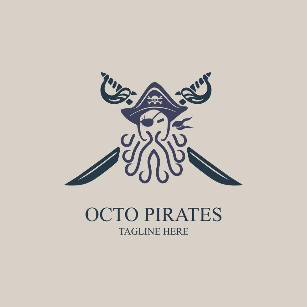 octopus piraten kapitein zwaard logo vintage stijl ontwerp sjabloon vector voor merk of bedrijf en andere