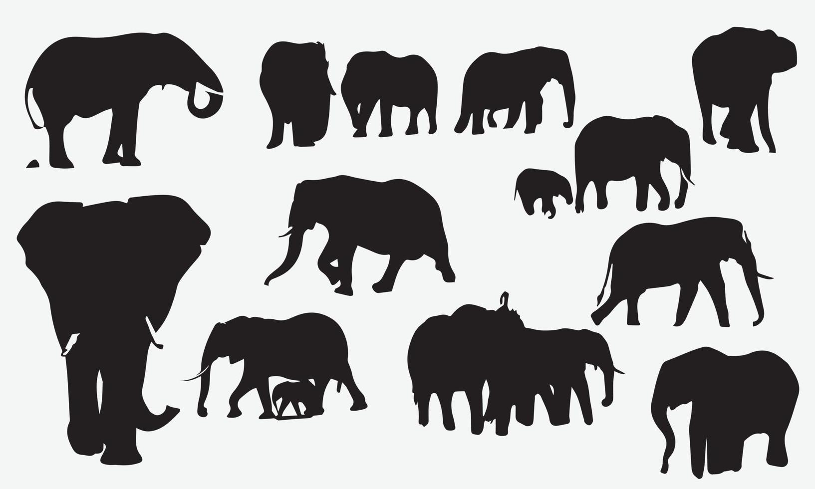 olifant collectie - vector silhouet. set van bewerkbare vector silhouetten van Afrikaanse olifanten in verschillende poses. eps 10