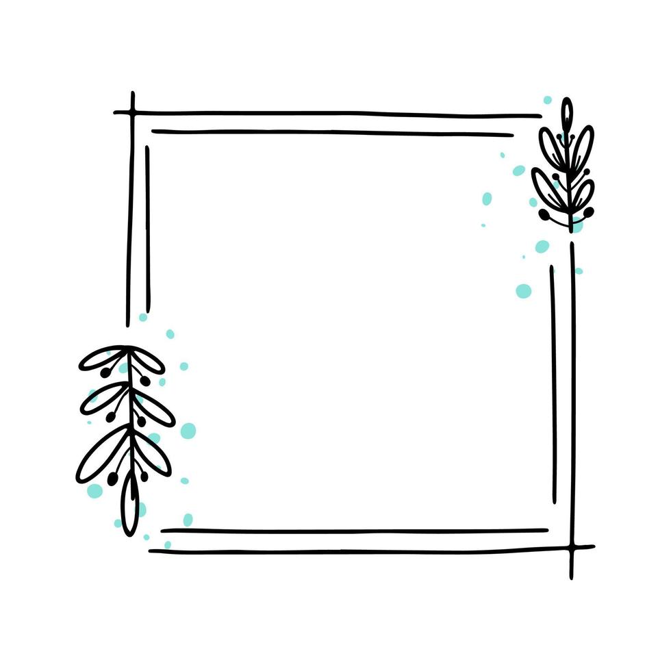 vierkante geometrische vector bloemen frame, grens met doodle blad elementen. handgetekende schetsstijl voor uitnodiging, wenskaart, sociale media