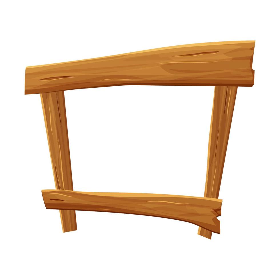 houten frame in cartoon stijl geïsoleerd op een witte achtergrond, getextureerde, rustieke. ui asset, lege decoratie, gebarsten, rechthoekige vorm. vector illustratie