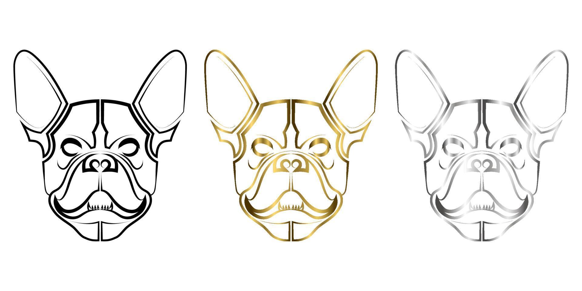 drie kleuren zwart goud en zilver lijntekeningen van franse bulldog hoofd goed gebruik voor symbool mascotte pictogram avatar tattoo t-shirt ontwerp logo of elk ontwerp dat u wilt vector