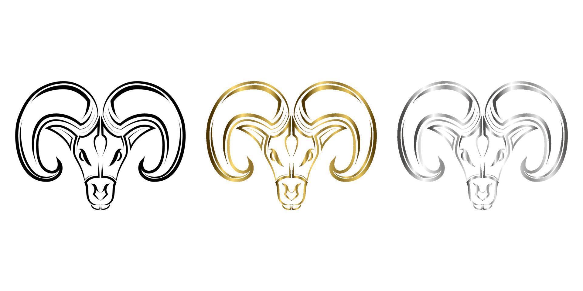 drie kleuren zwart goud en zilver lijntekeningen van het hoofd van Barbarijse schapen. goed gebruik voor symbool, mascotte, pictogram, avatar, tatoeage, t-shirtontwerp, logo of elk gewenst ontwerp. vector