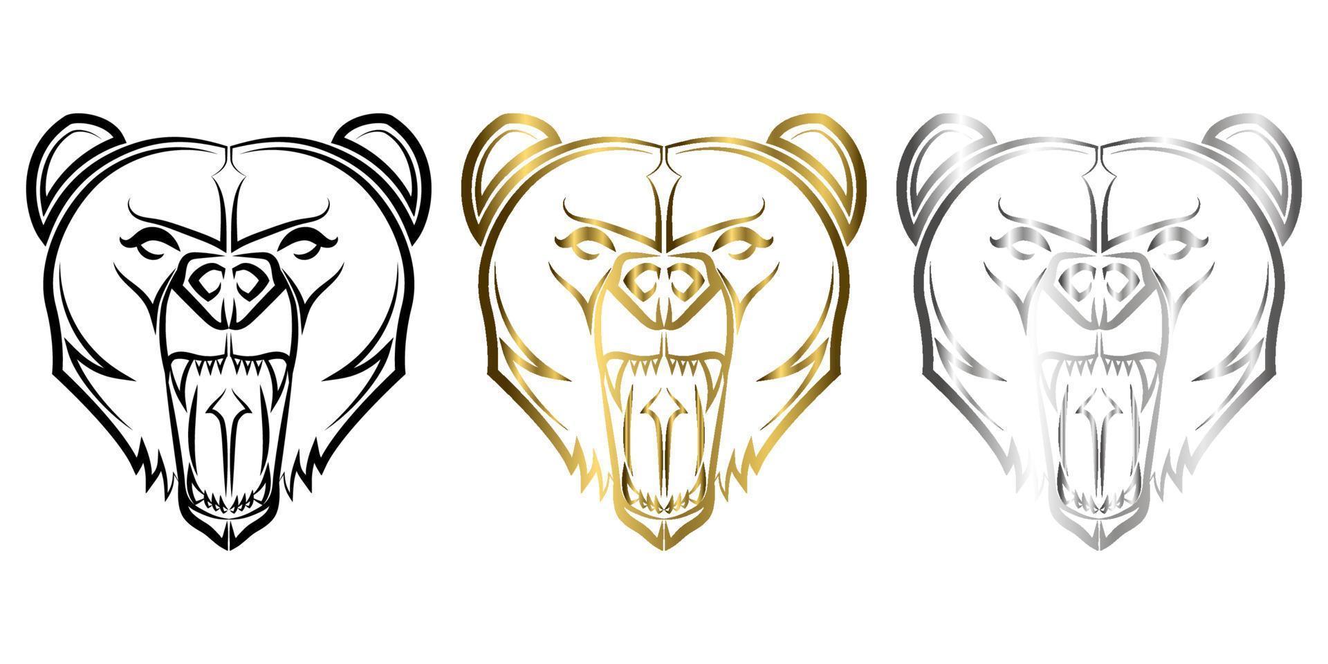 drie kleuren zwart goud en zilver lijntekeningen van beer hoofd goed gebruik voor symbool mascotte icoon avatar tattoo t-shirt ontwerp logo vector