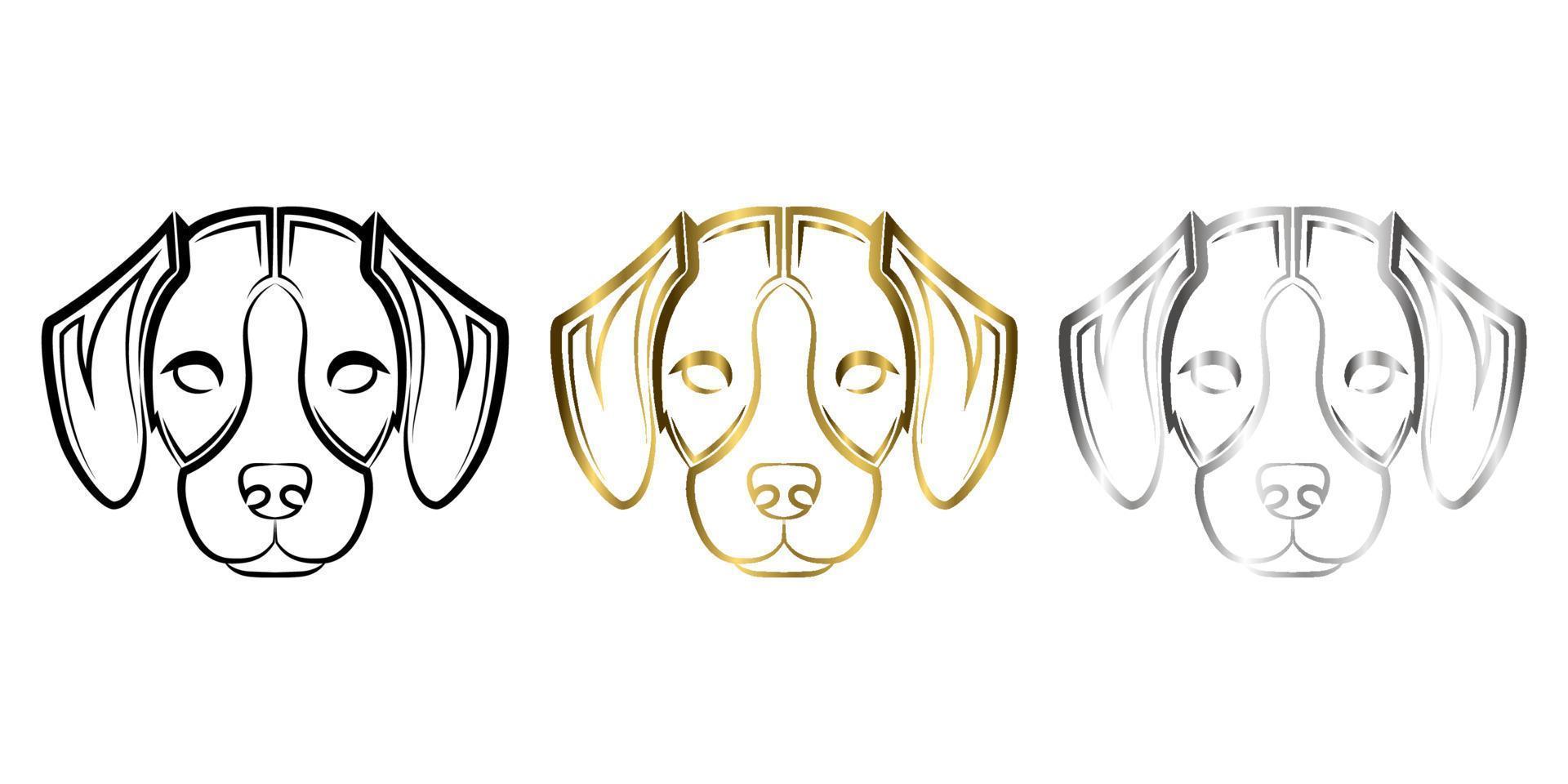 drie kleuren zwart goud en zilver lijntekeningen van de voorkant van de beagle hond hoofd goed gebruik voor symbool mascotte pictogram avatar tattoo t-shirt ontwerp logo of elk ontwerp vector