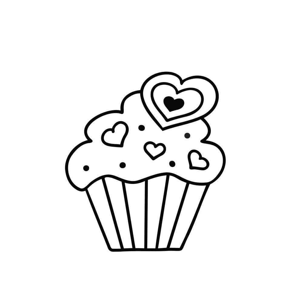 muffin, cupcake met hartjes. illustratie voor afdrukken, achtergronden, omslagen, verpakkingen, wenskaarten, posters, stickers, textiel en seizoensontwerp. geïsoleerd op een witte achtergrond. vector