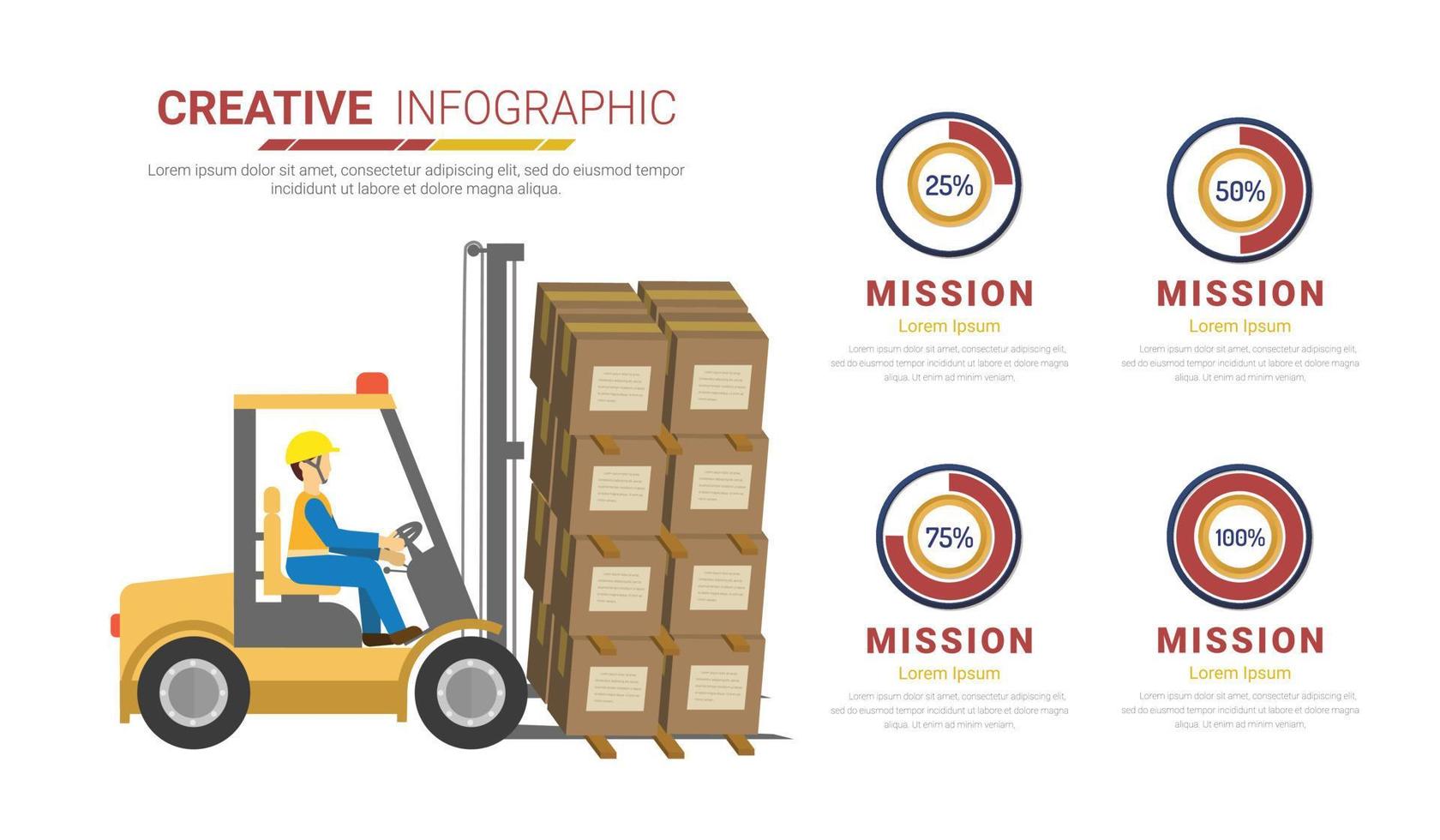 infographics van een logistiek industrieel, heftruckmagazijn, klaar sjabloon. vector