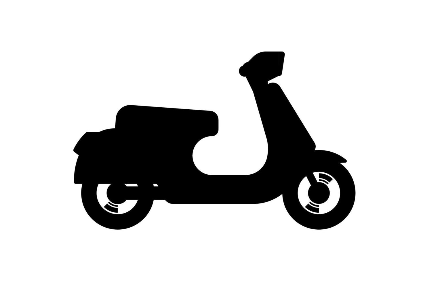 retro motor scooter zwart pictogram. traditionele recreatieve motorfiets vervoer verkeersbord. bromfiets levering symbool. vintage motor vector eps illustratie geïsoleerd op een witte background