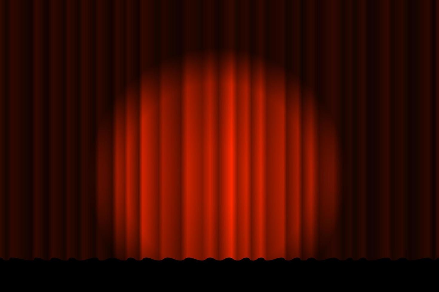 gesloten luxe rood gordijn met veel schaduw. spotlight beam verlichte fase textiel achtergrond. theatrale fluwelen stof gordijnen openingsceremonie. vector verloop eps illustratie