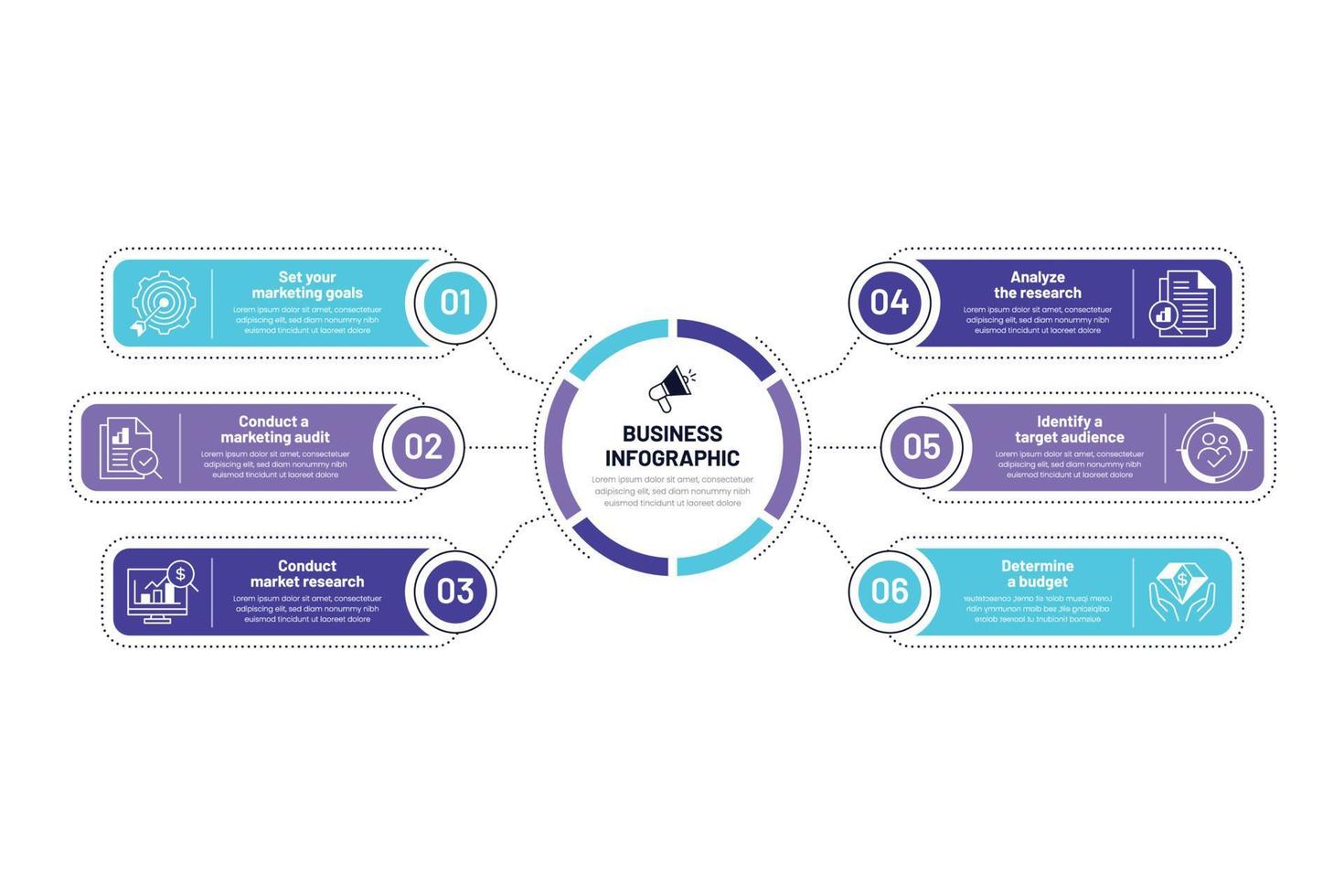 zakelijke infographic, tijdlijn, stappen, proces, vector zakelijke sjabloon voor presentaties, vectorillustratie, marketingstrategie