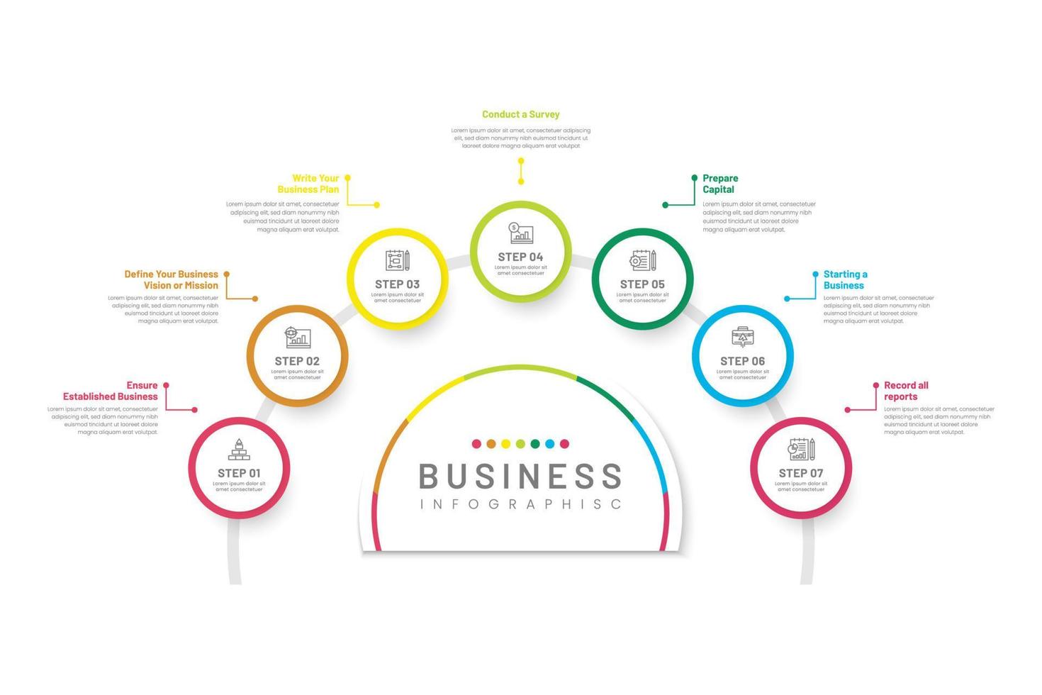 zakelijke infographic, tijdlijn, stappen, proces, vector zakelijke sjabloon voor presentaties, vectorillustratie, marketingstrategie