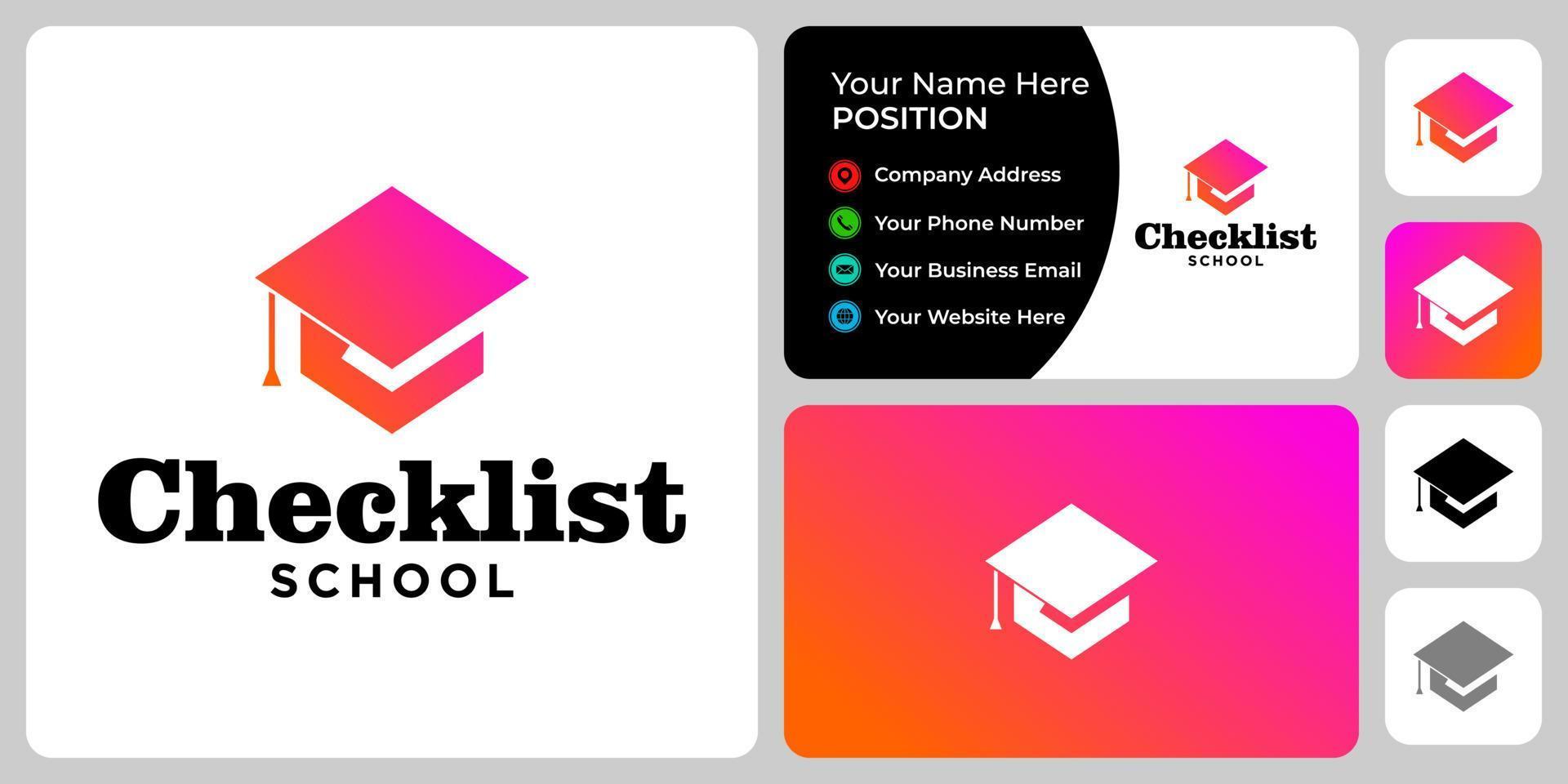 academische pet en checklist logo-ontwerp met sjabloon voor visitekaartjes. vector