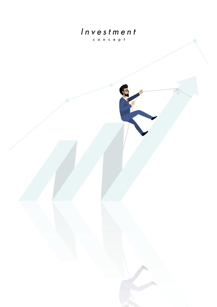 investeringsconcept zakenman klimmen naar de top van de pijl op een witte achtergrond vector