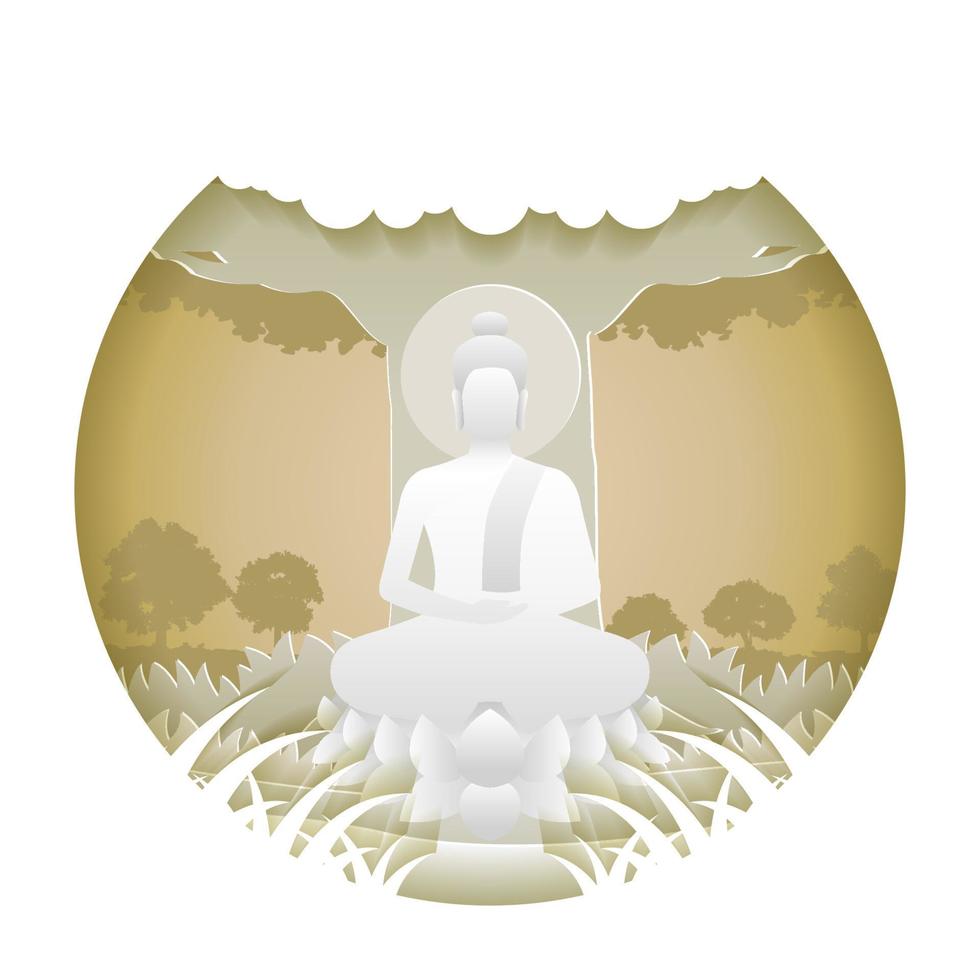 heer van Boeddha meditatie zit op lotusbloem met papierkunstontwerp vector