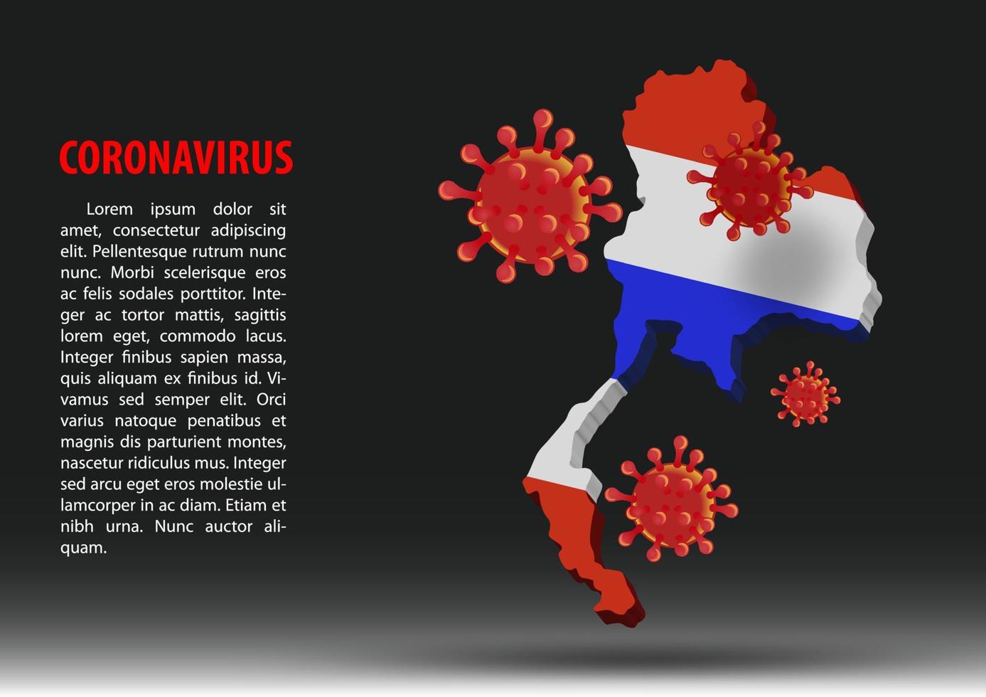 coronavirus vliegt over kaart van thailand binnen nationale vlag vector