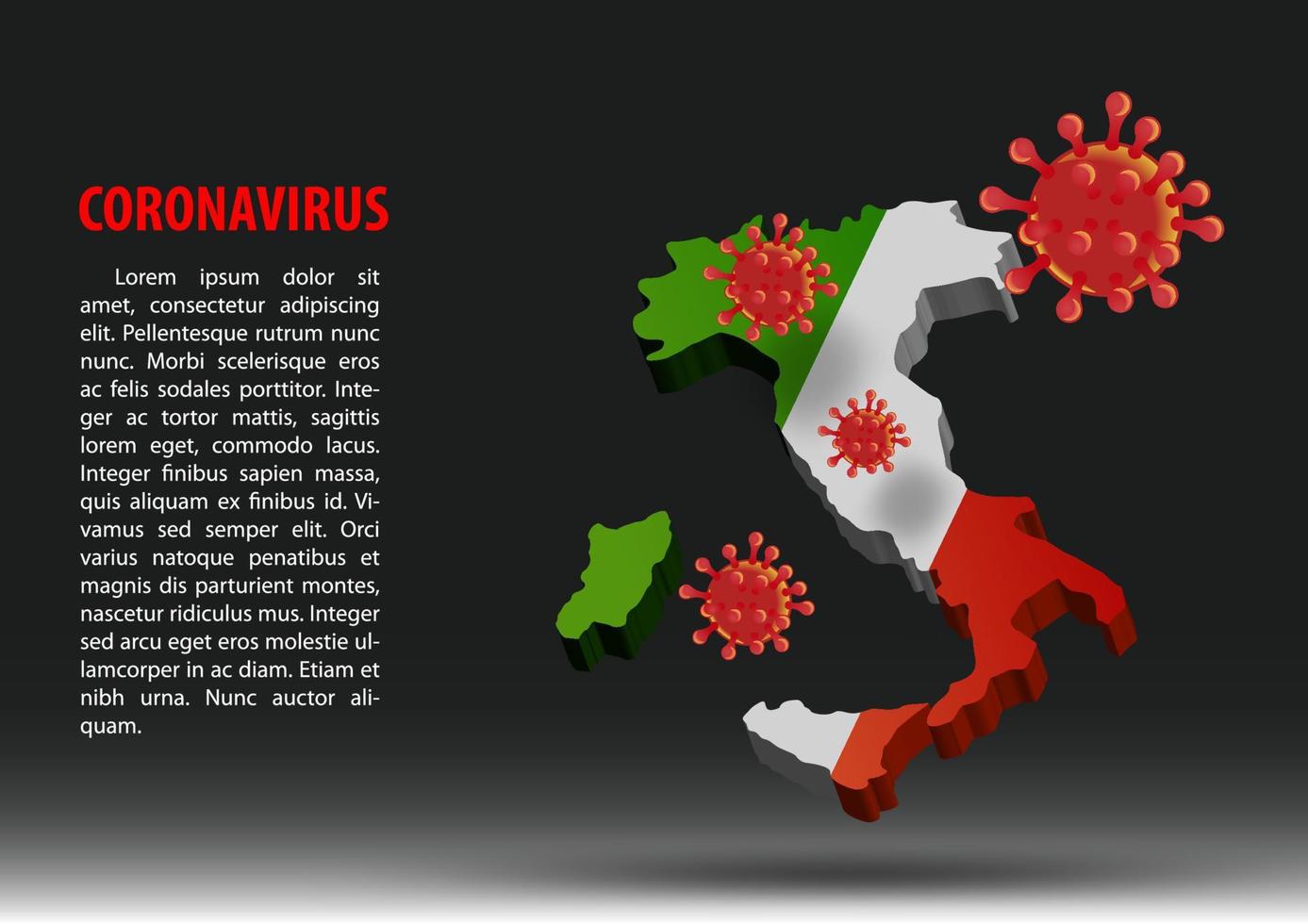 coronavirus vliegt over kaart van italië binnen nationale vlag vector