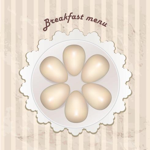 Ontbijtmenu met gekookte eieren over naadloos retro patroon. vector