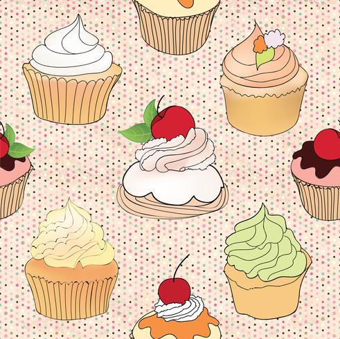 Cake patroon. Cafe menutegel achtergrond. Cupcake Dessert Poster vector