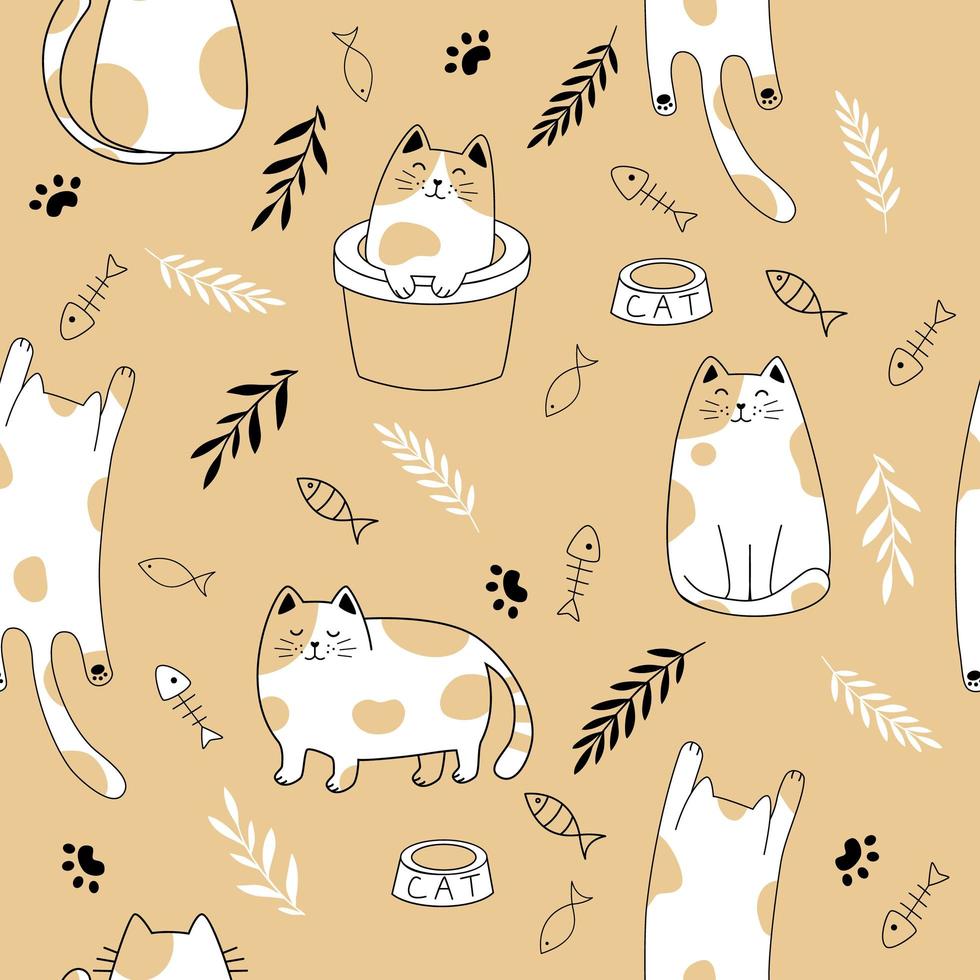 naadloos patroon met schattige katten. creatieve kinderen hand getekende textuur vectorillustratie vector