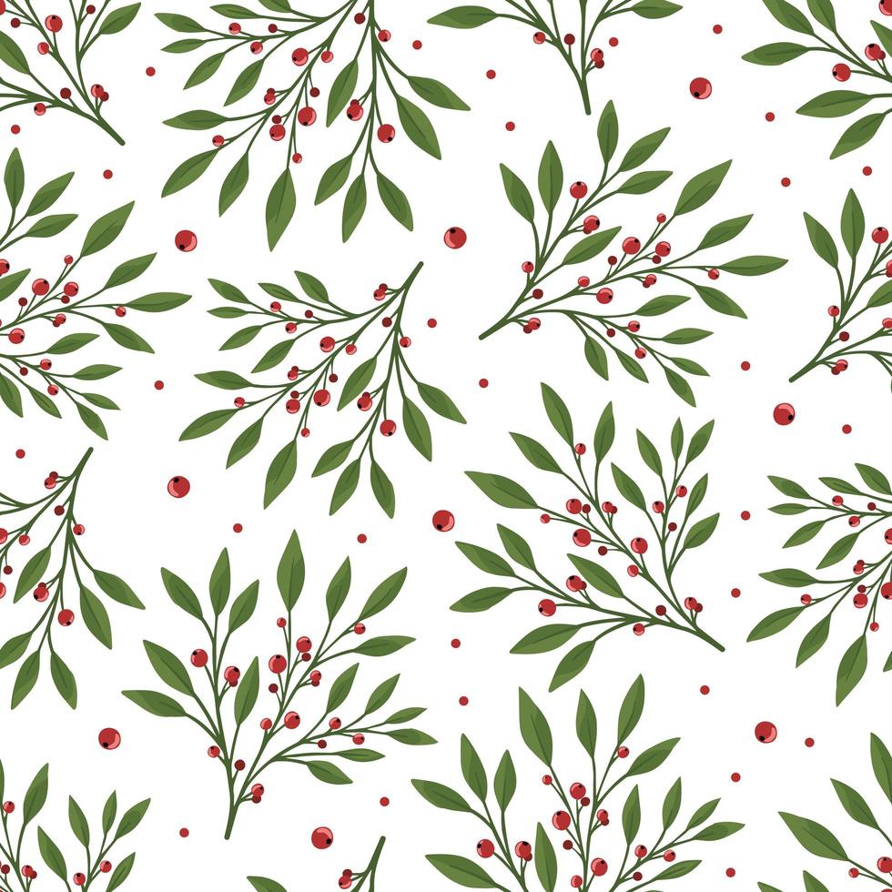 naadloos bloemenpatroon met groene bladeren en rode bessen. perfect voor posters van textielbehang. vector