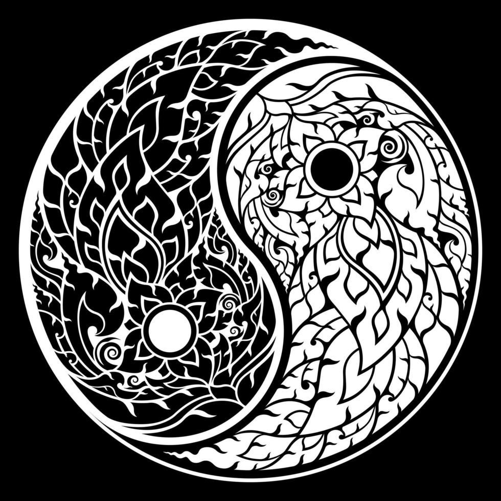 thais kunstpatroon yin yang vorm zwart en wit vector