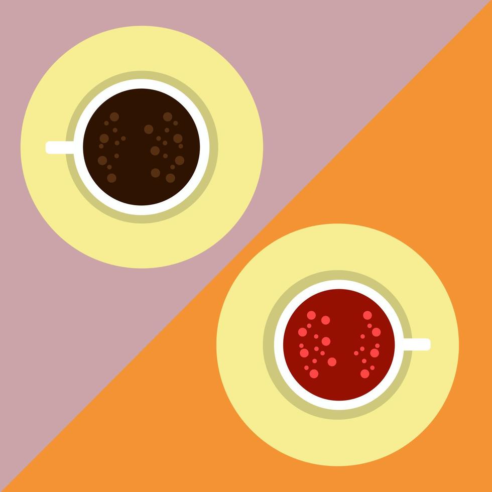 bovenaanzicht van een kopje koffie en een glas thee in de ochtend icoon. vector