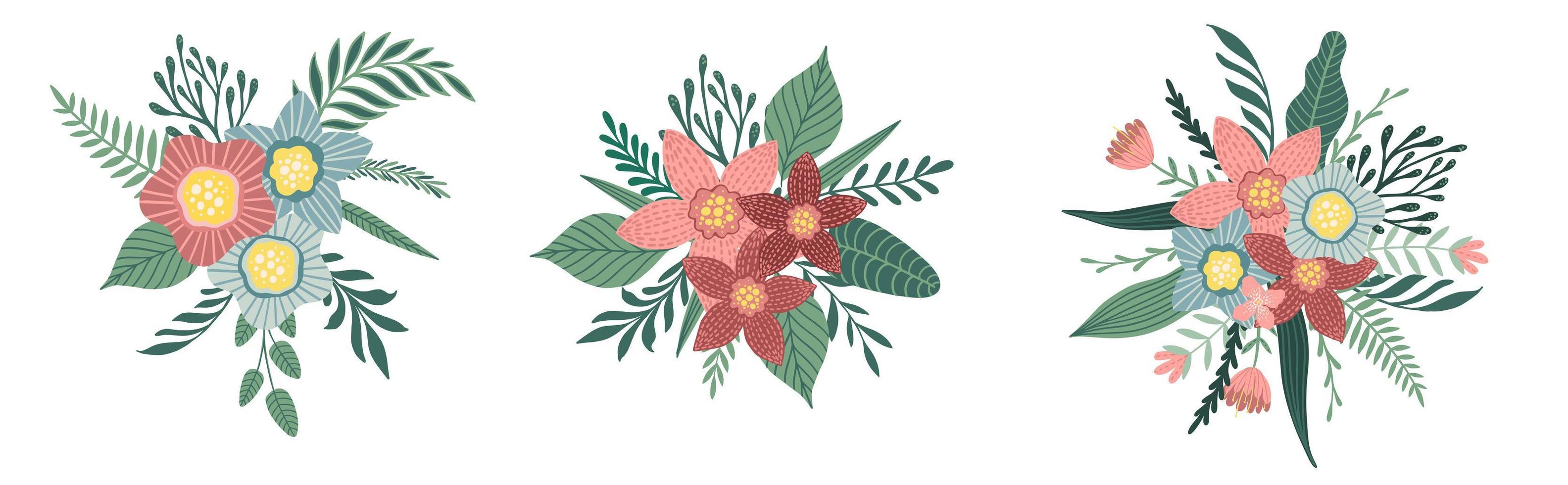 vector set met geïsoleerde bloemen. zomerbloem voor het ontwerp van uw kaarten, uitnodigingen, stickers, posters en andere projecten.