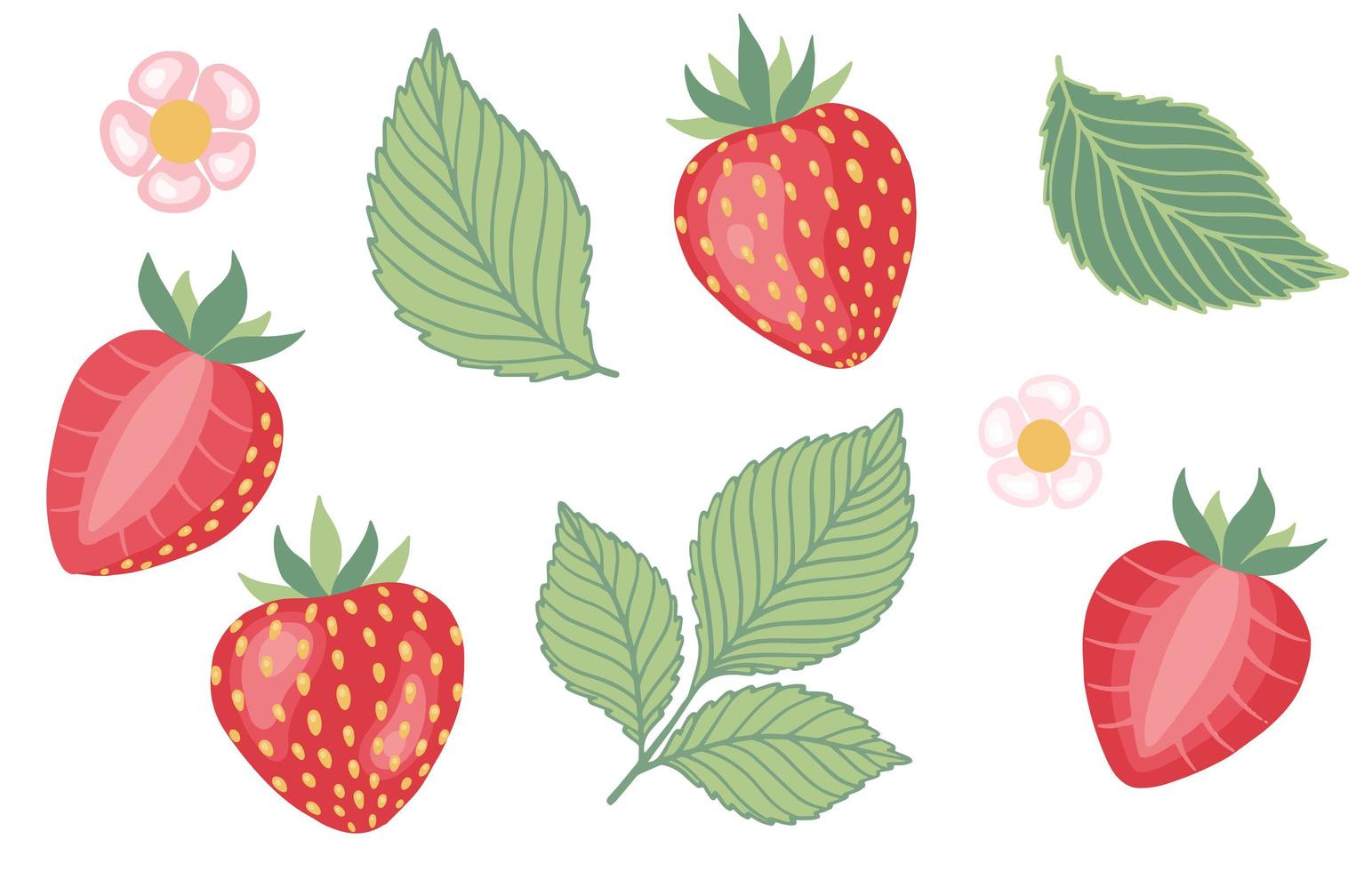 aardbeien set. vectorillustratie voor biologisch voedsel, fruit, boerderijmarkt, natuurlijk productconcept vector