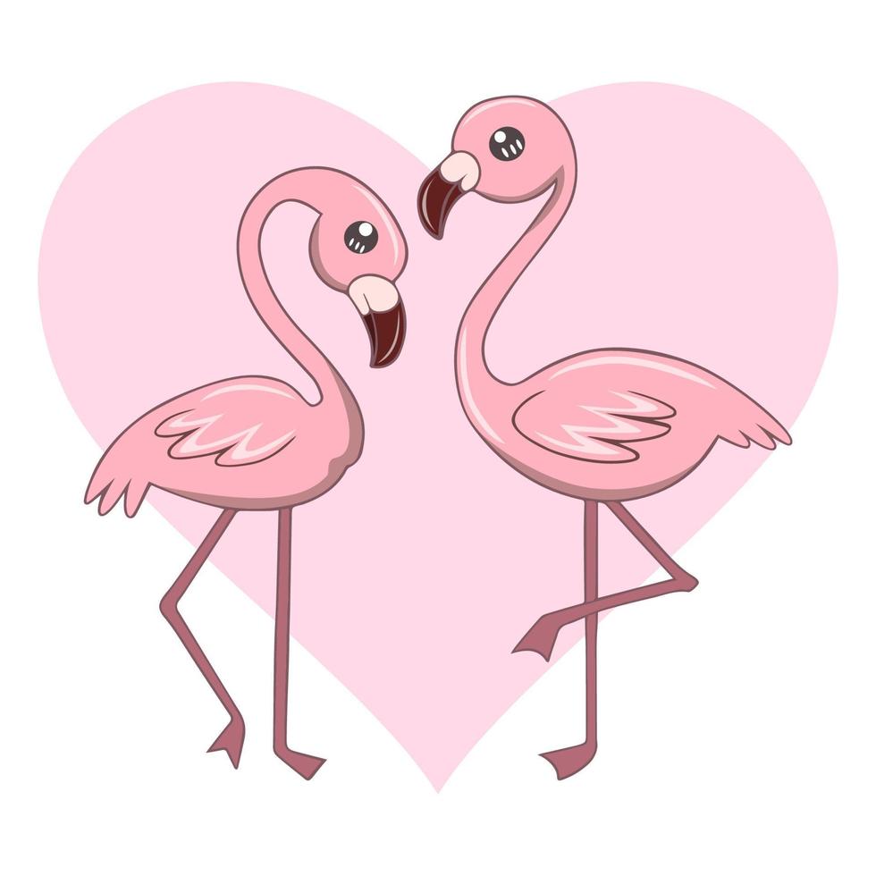 schattig kawaii roze flamingo's paar vector