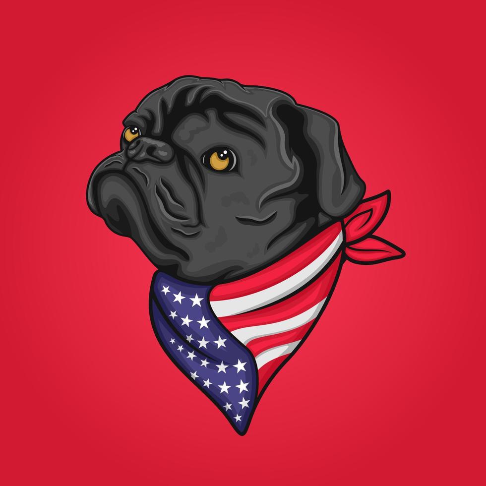 zwarte pug dog amerikaanse bandana vector