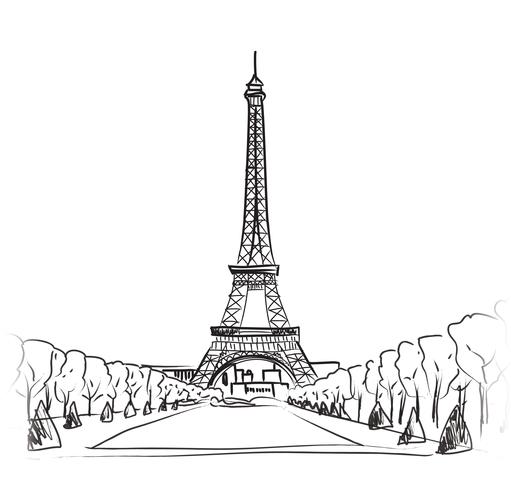 De stadslandschap van Parijs. Beroemde bezienswaardigheid Eiffeltoren. Reis Frankrijk. vector
